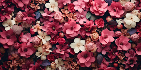 Flower floral plant background banner backdrop wide panoramic flowers design, generated ai 