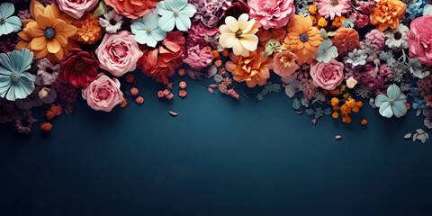 Flower floral plant background banner backdrop wide panoramic flowers design, generated ai  - obrazy, fototapety, plakaty