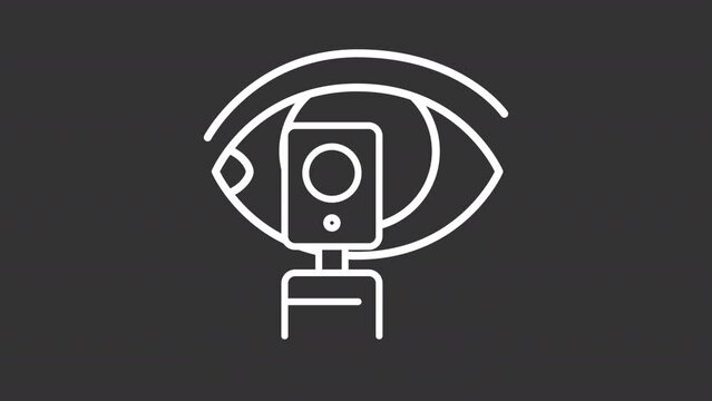 2D white simple thin line animation of eye test, HD video with transparent background, seamless loop 4K video representing medical diagnostic equipment.