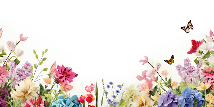 Flower floral plant background banner backdrop wide panoramic flowers design, generated ai 