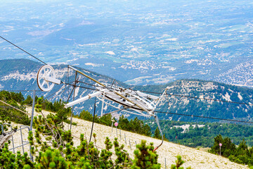 Ski lift in mountains, Mont Ventoux in France