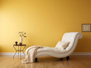 Large Yellow Chaise Lounge in Corner