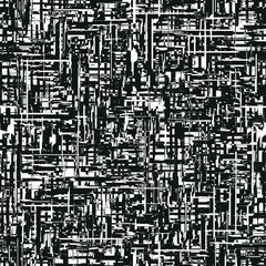 Seamless repeating pattern. Black rectangles and lines overlapping randomly on a white background. Geometric maze with a modern design. Abstract computer technology concept. Vector illustration.