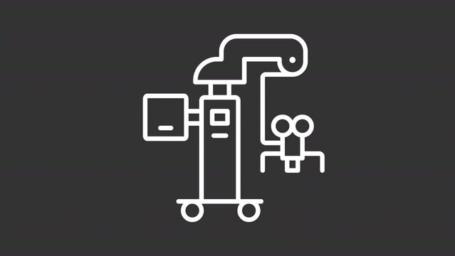 Set of 2D white icon simple animations representing medical diagnostic equipment, HD video with transparent background, seamless loop 4K video.