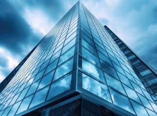 Fototapeta premium Glass skyscrapers with blue sky and clouds.