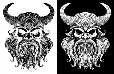 Viking Warrior Man Strong Mascot Face in Helmet