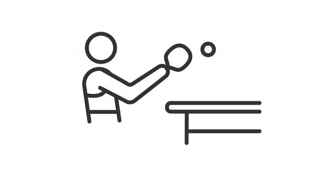 2D black creative thin linear animation of table tennis, HD video with transparent background, seamless loop 4K video representing paralympic games.