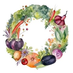 Grafika - koło utworzone z warzyw - obrazy, fototapety, plakaty