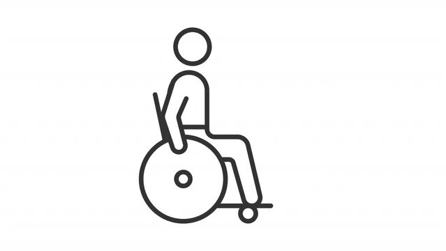 2D black creative thin linear animation of athlete on wheelchair, HD video with transparent background, seamless loop 4K video representing paralympic games.