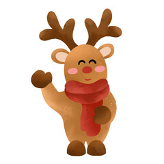 christmas reindeer with red scraft cute watercolor clipart