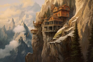 Mountainous dwelling. Generative AI