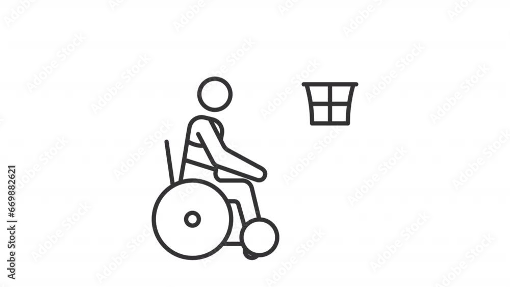 Poster Collection of black thin linear icon animations representing paralympic games, HD video with transparent background, seamless loop 4K video.