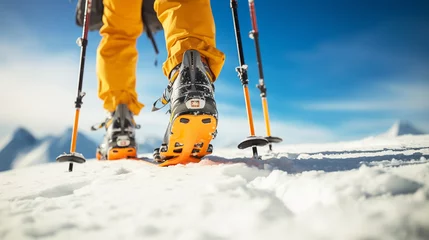 Deurstickers Mountaineer backcountry ski walking © alexkich