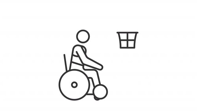 Collection of black thin linear icon animations representing paralympic games, HD video with transparent background, seamless loop 4K video.