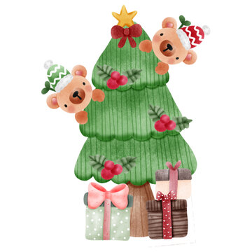 teddy bear with christmas tree