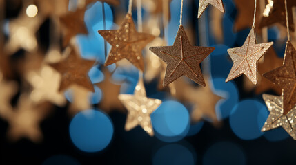 Creative Christmas background with white craft stars hanging