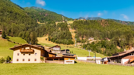 Fototapeta na wymiar Alpine summer view at Speikboden cable car, Ahrntal valley, Pustertal, Trentino, Bozen, South Tyrol, Italy