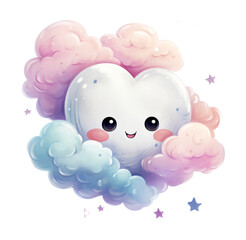 Watercolor cute cloud. Generative AI, png image.