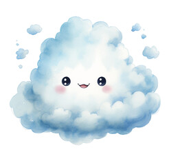 Watercolor cute cloud. Generative AI, png image.