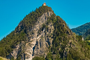 Alpine summer view with castle ruins Kronburg near Zams, Landeck, Tyrol, Austria
