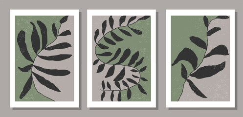 Set of contemporary collage botanical minimalist wall art poster