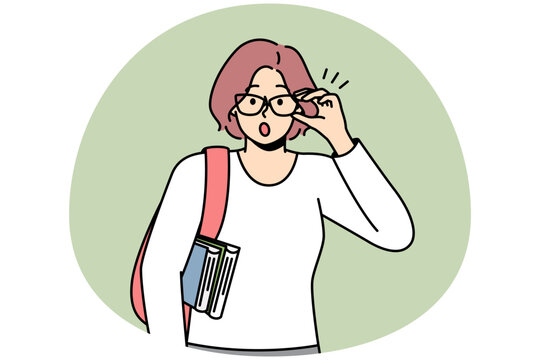 surprised student wearing glasses, holding books clip art preview