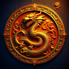 Golden Chinese dragon on a shield.