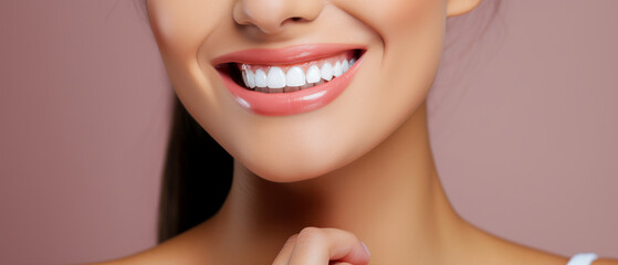 Obraz premium Confident Smile: Close-Up of Woman's Mouth, Perfect White Teeth and Radiant Smile