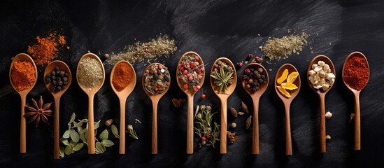 Seasoned spoons with dried fruit - obrazy, fototapety, plakaty