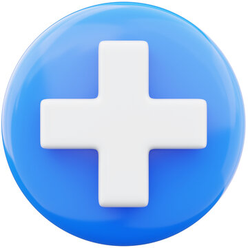 Plus sign cross symbol 3d illustration on transparent background