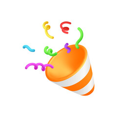 3d icon of popper with confetti for parties isolated on white background.