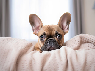 french bulldog puppy on the bed