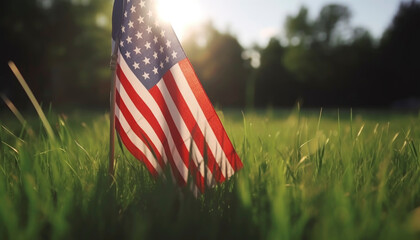 american flag on grass for memorial day