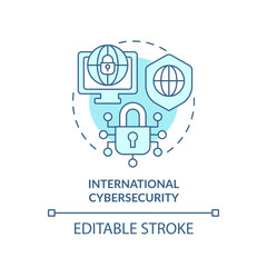 2D editable blue international cybersecurity icon, monochromatic isolated vector, cyber law thin line illustration.