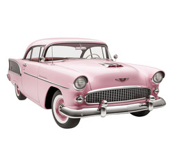 retro pink car. Generative AI, png image.