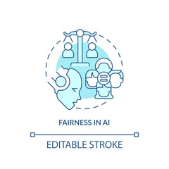 2D editable blue fairness in AI icon, monochromatic isolated vector, cyber law thin line illustration.