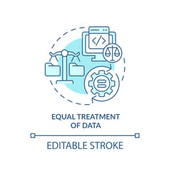 2D editable blue equal treatment of data icon, monochromatic isolated vector, cyber law thin line illustration.