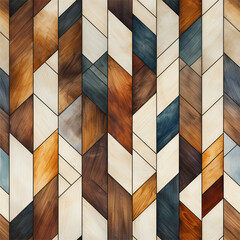 Abstract decorative wood textured geometric mosaic background. Seamless pattern. Mosaic backsplash in kitchen. 3d rendering. Modern interior. Classic style.