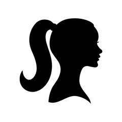 Silhouette of woman with ponytail hair isolated on white background - obrazy, fototapety, plakaty