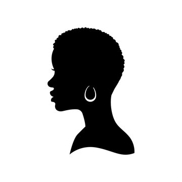 Silhouette of african woman short hair isolated white background