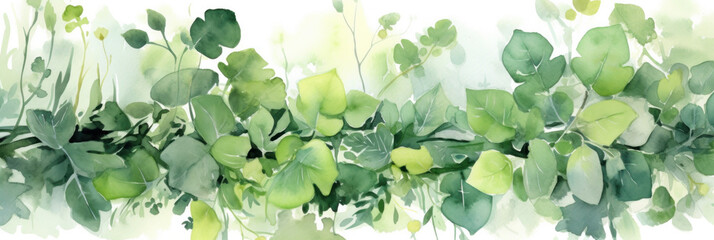 Greeting, Watercolor green leaves background. Wedding Invitation.