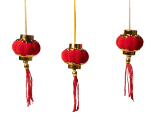 Red chinese lamp isolated on white or transparent background.  