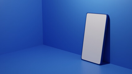 smartphone on a blue background mockup, 3d rendering