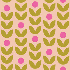 Simple and cute vector pattern with botanical motif. Seamless texture with stylised flowers. Minimal naturalistic background