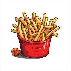 French fries potato tasty fast street food in red paper box vector