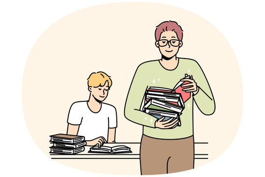 students reading books, library setting clip art preview
