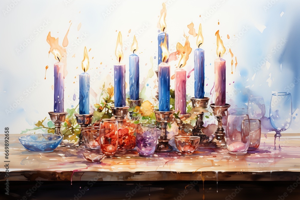 Wall mural burning candles in the church