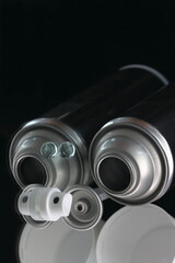 Aerosol can concept showing breakdown of component parts