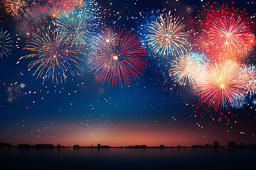 Fototapeta na wymiar Fireworks Celebration on Dark Background with Copy Space