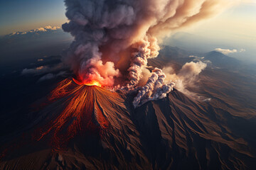 Aerial View of Volcano Eruption